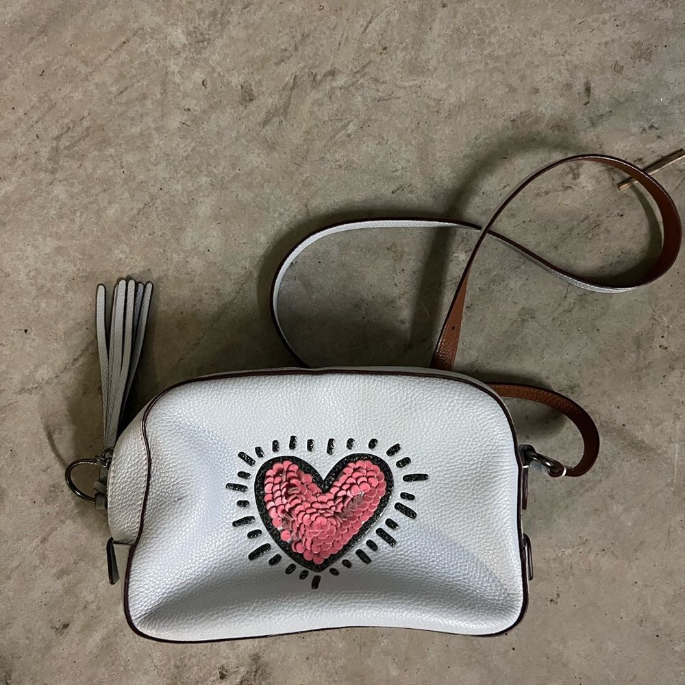 COACH 1941 x Kieth Haring blue pebbled leather cross body bag